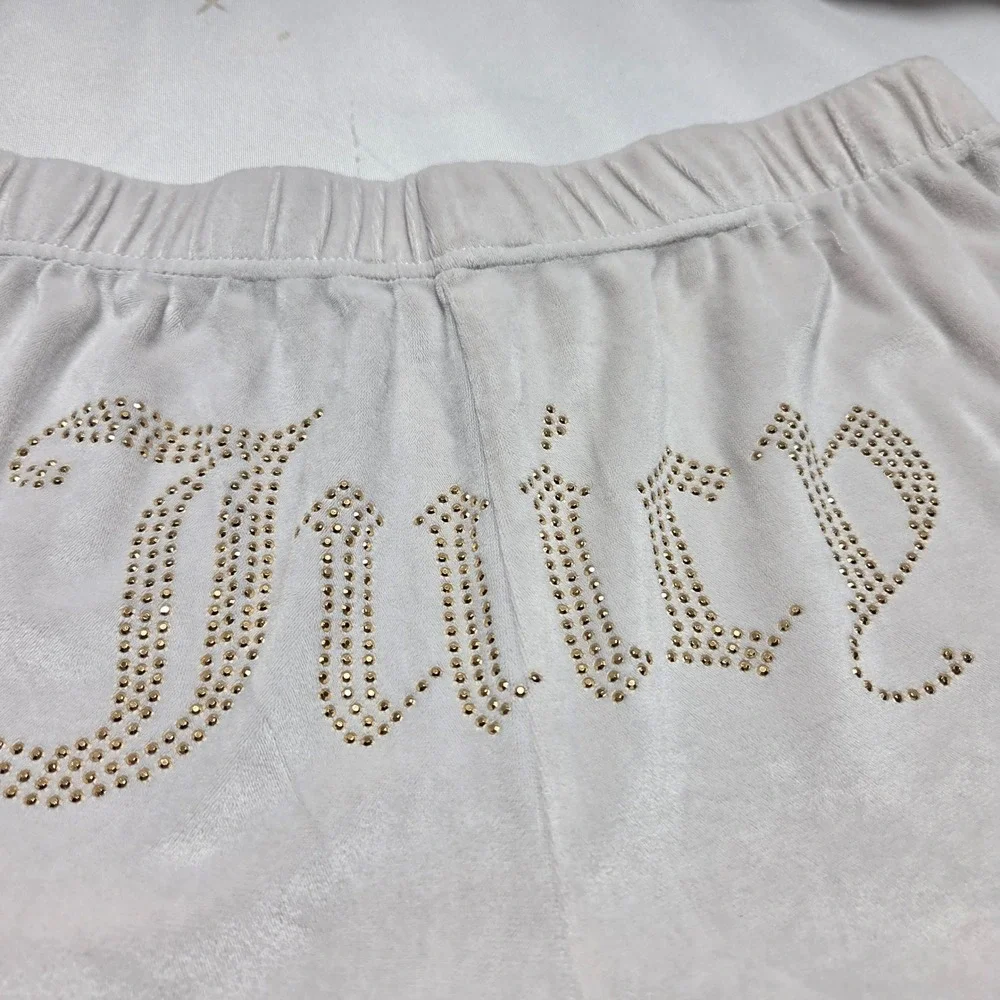 Juicy Couture Velour Sleep Shorts White Bedazzled Y2K Rhinestone Logo Womens L